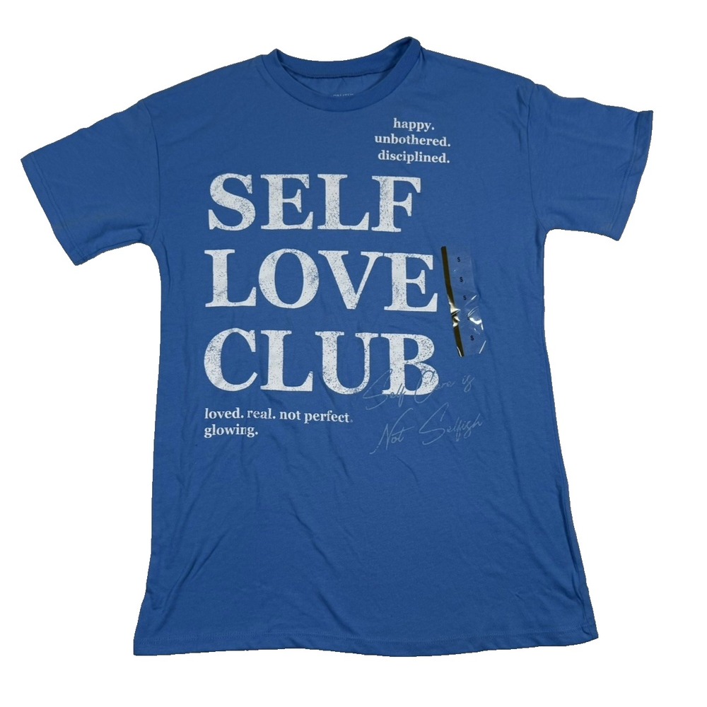 Self Love Club Loved Real Not Perfect Glowing Blue T-Shirtโ Women's Small